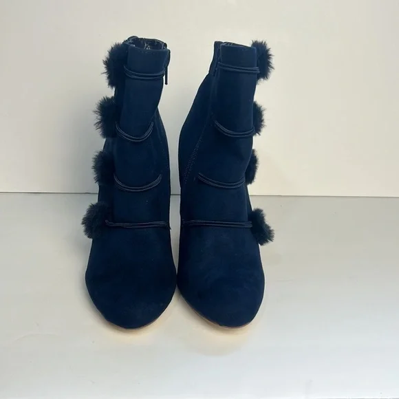 JustFab Isabella Bootie Victorian Inspired Blue Jewel Tone Pompoms Women's 6.5 - Picture 2 of 9